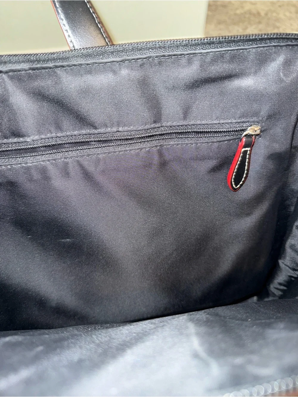 Lodis Black Leather Briefcase with Red Edge Accents
